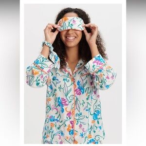 Tanya Taylor 100% Silk Pajama Top Blouse Button Front Shirt Size XS